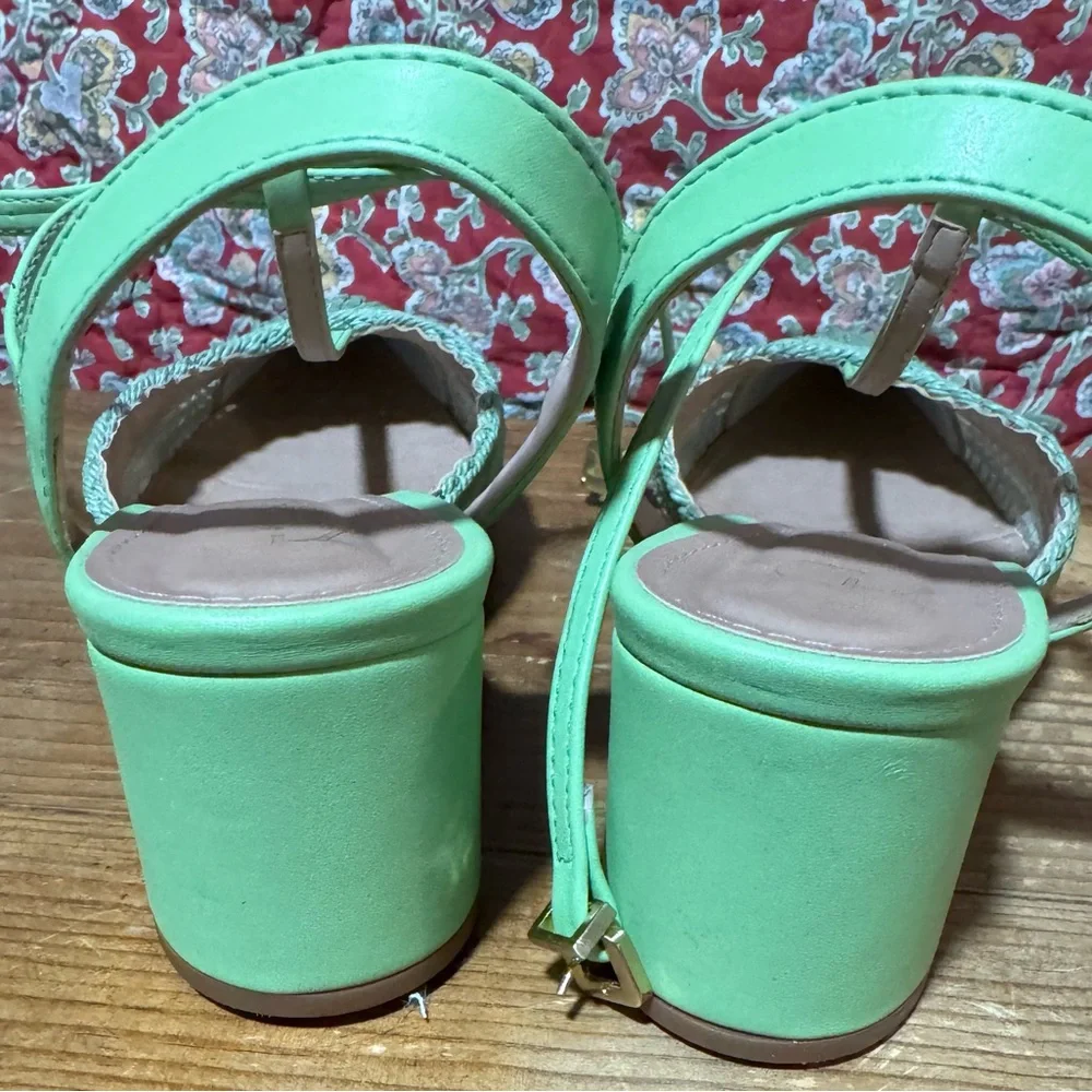 Anthropologie Mint Green Woven Pointed-Toe Block Heel Sandals - Picture 7 of 9